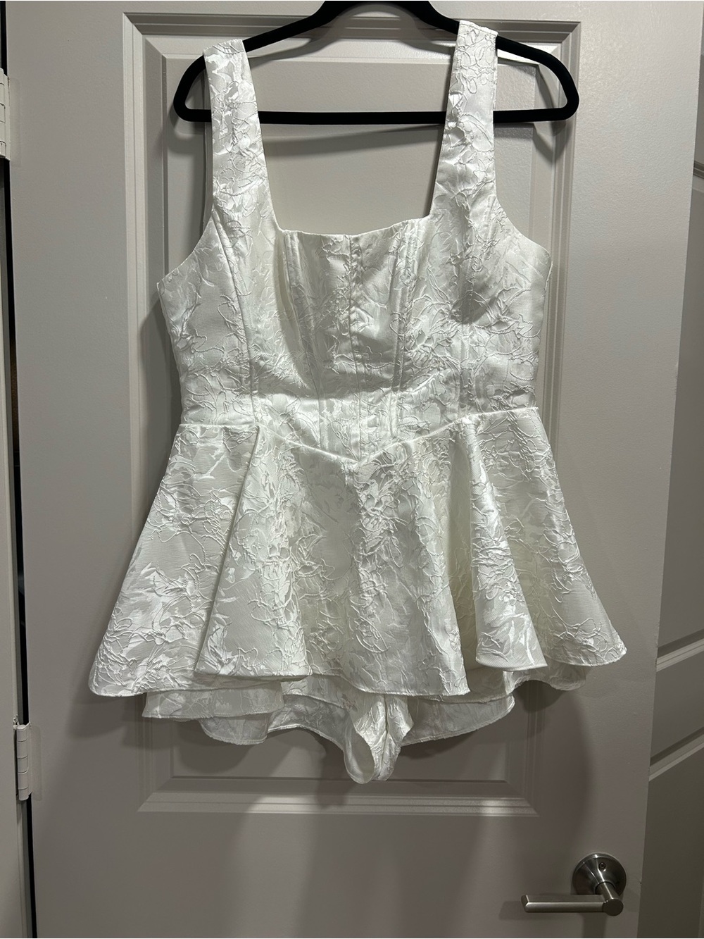 Lulu's White Textured Floral Jacquard Romper